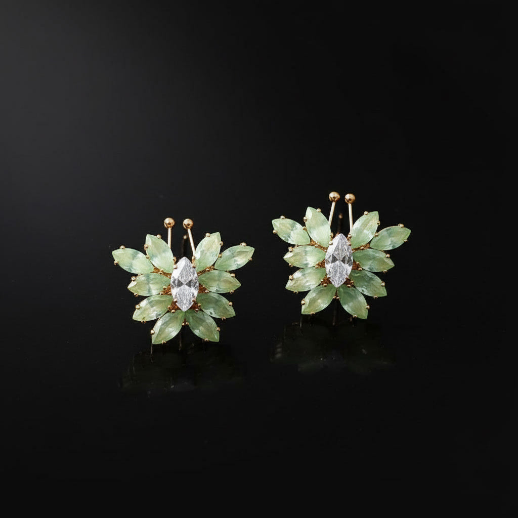 Floral Green Gemstone Earrings for Women – Party & Festive Statement Studs