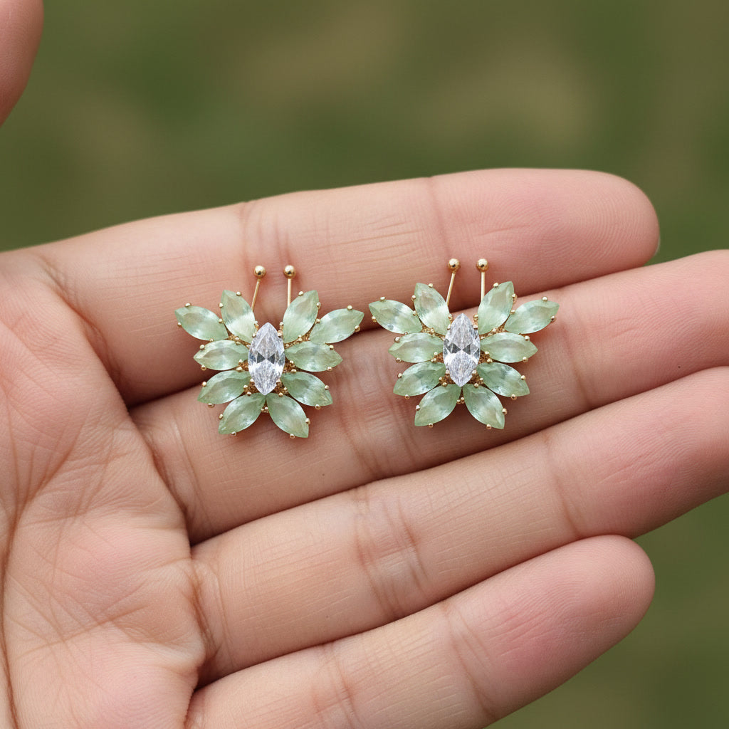 Floral Green Gemstone Earrings for Women – Party & Festive Statement Studs