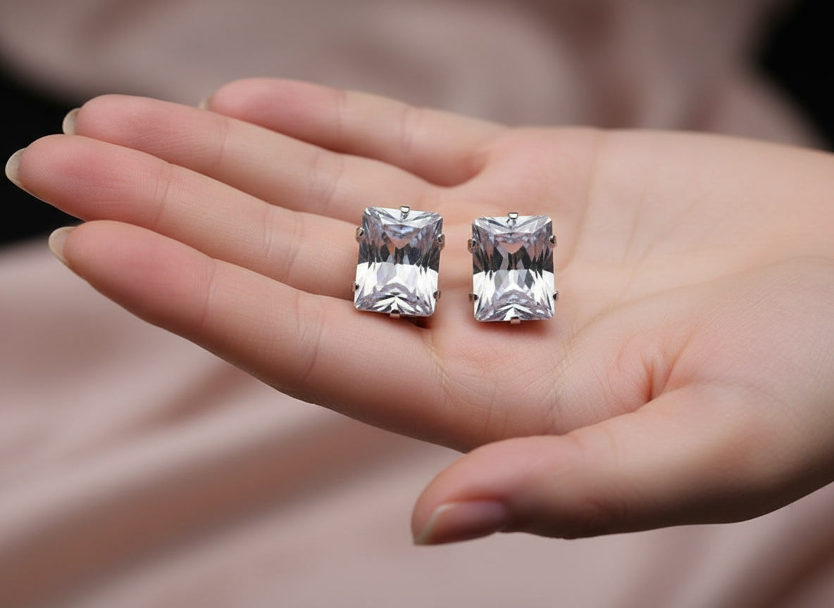Large White Rhinestone Stud Earrings – Luxury Crystal Statement Jewelry for Women