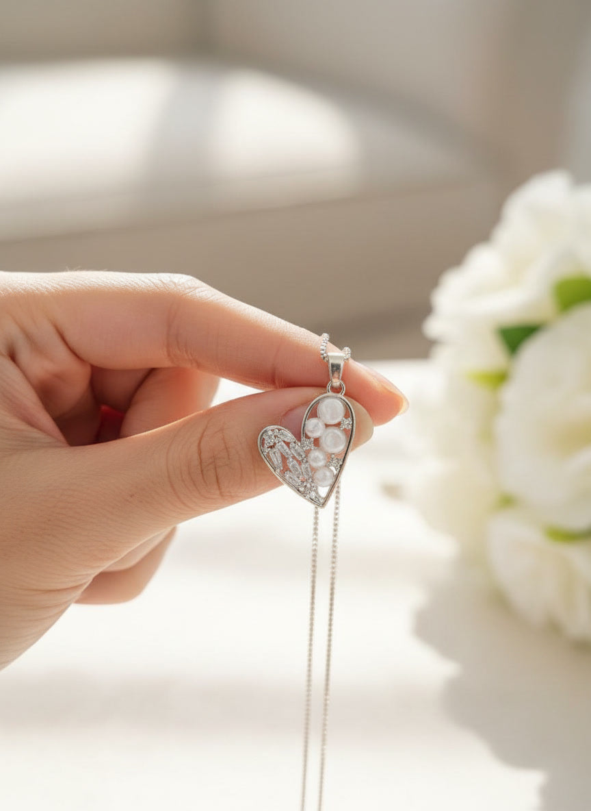 Delicate Silver Flower Drop Necklace – Timeless Bridal & Party Jewelry for Women