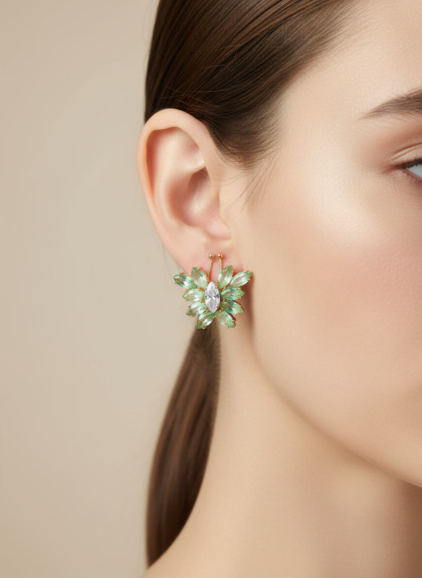 Floral Green Gemstone Earrings for Women – Party & Festive Statement Studs