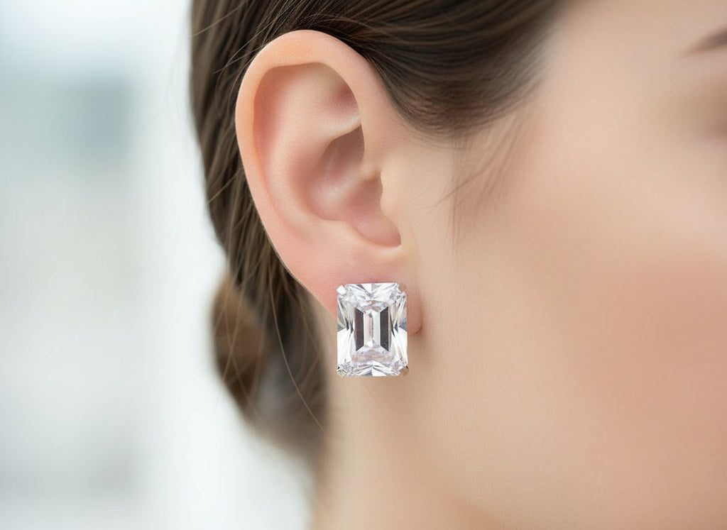 Large White Rhinestone Stud Earrings – Luxury Crystal Statement Jewelry for Women