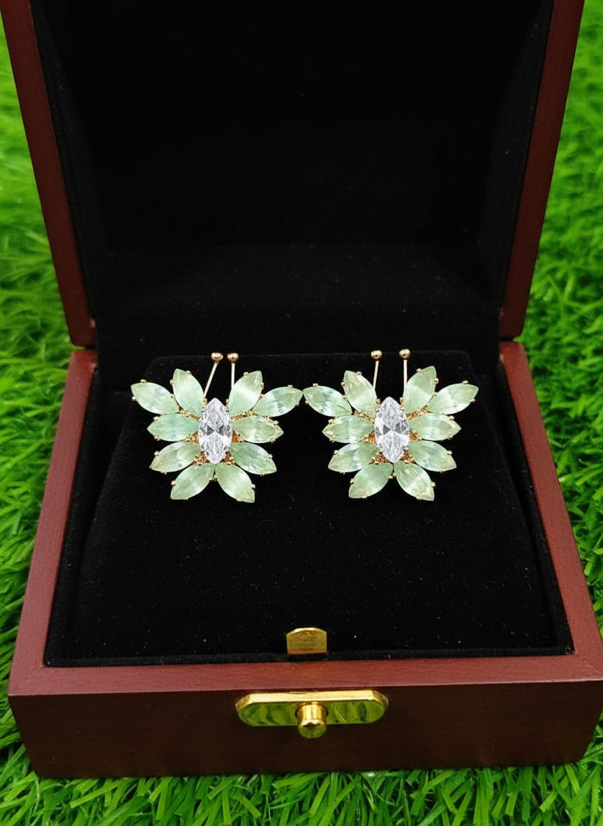 Floral Green Gemstone Earrings for Women – Party & Festive Statement Studs